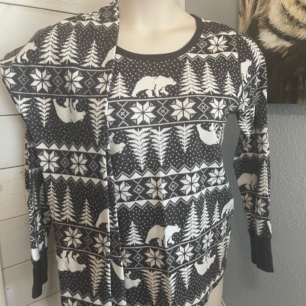 Long John Grey & White Pajama Set